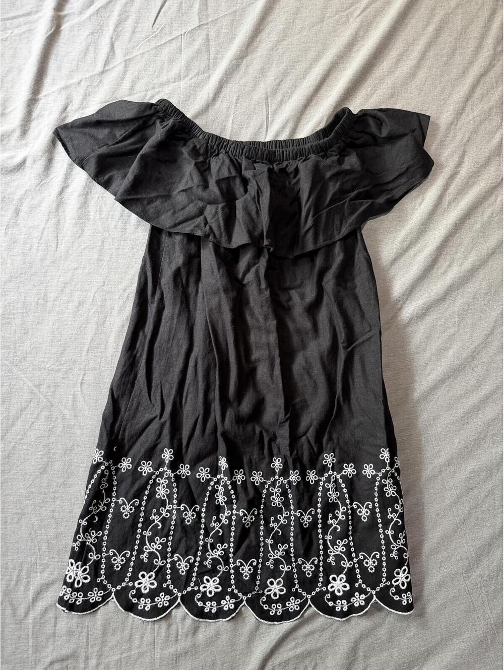 Old Navy Off the Shoulder Sundress Dress Size M Black Embroidered Linen Blend